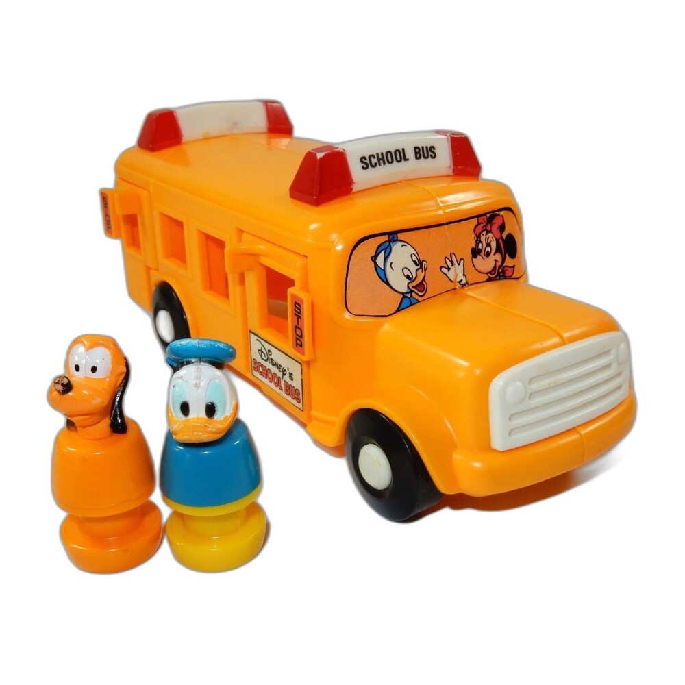 Illco Walt Disney School Bus w/ Donald & Pluto Figures RARE